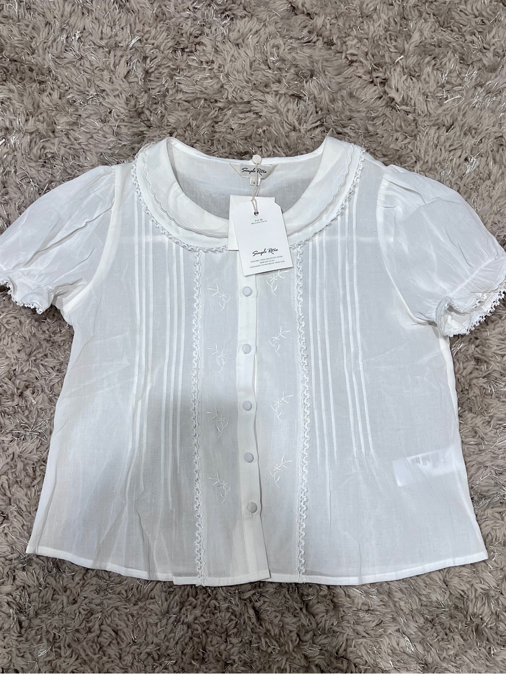 Brand new simple retro Sophia Peter Pan collar 100% cotton blouse - Picture 6 of 8